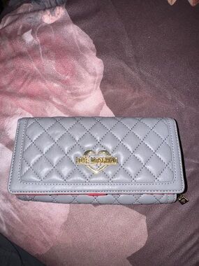 Love Moschino Gray Quilted Wallet with Gold Logo Accent